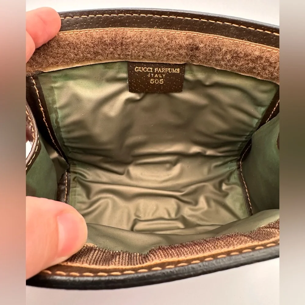 Gucci Beige Monogram Cosmetic Case with Green and Red Stripe